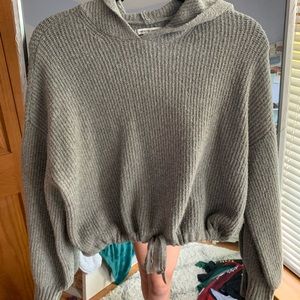 American Eagle grey ribbed hoodie with front tie